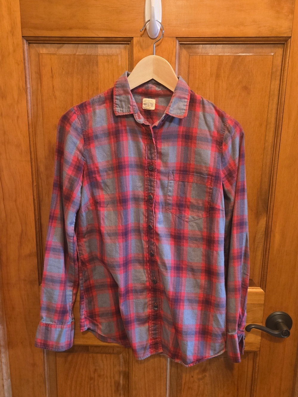 Womens Red and Gray Plaid Button-Up Shirt Size XS